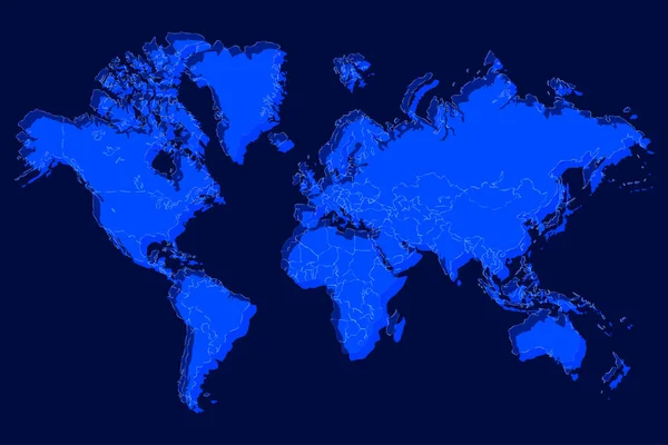 Politieke wereldkaart met schaduw geïsoleerd op blauwe achtergrond — Stockvector