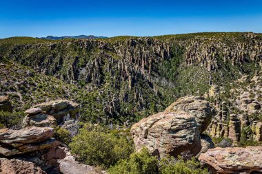 Chiricahua Ulusal Anıtı 'nda yaklaşık 12.000 dönüm Rhyolite zirvesi vardır, bazıları yüzlerce metre yükseklikte yükselir ve 