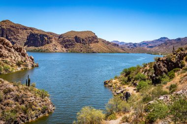 Arizona Eyaleti 88. karayolu boyunca çöl manzarası. Apaçi Patikası olarak bilinen eski bir posta arabası rotası..