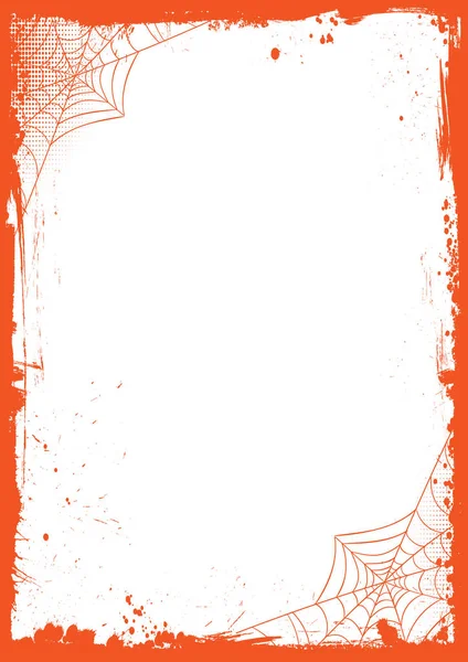 The vertical blank Halloween banner  background with orange grunge border and spider net