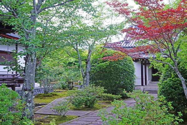屋外の歩道 緑の植物 日本の禅庭のパビリオン — ストック写真