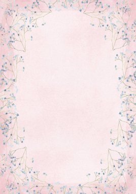 Dikey gradyan pembe grunge retro tarzı Kağıt arka plan mavi çiçek sınır çizim ile