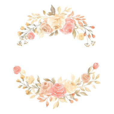 Pastel suluboya çelenk çiçek düğün dekorasyon izole vektör el boyalı 