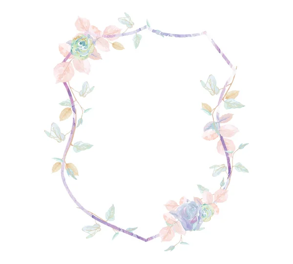 矢量水彩婚纱装饰花卉与植物边界盾风格 — 图库矢量图片