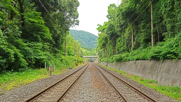 Openlucht Trein Bijhouden Japan Van Perspectief Engel — Stockfoto