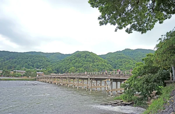 Традиційні Міст Стежка Гора Дерев Яний Міст Швидкоплинної Річки Японії — стокове фото