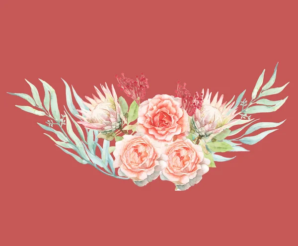 粉红色背景下的芍药切花保鲜花为婚礼装饰的分离梯度粉红色水彩画 — 图库矢量图片