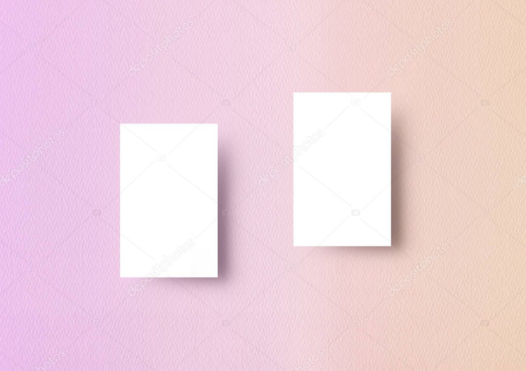 The vertical business card mock-up template gradient paastel orange to pink textured paper backbround