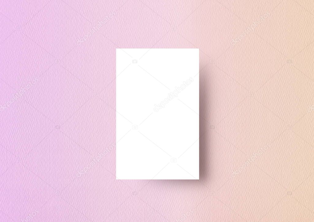 The vertical business card mock-up template gradient pastel orange to pink textured paper background