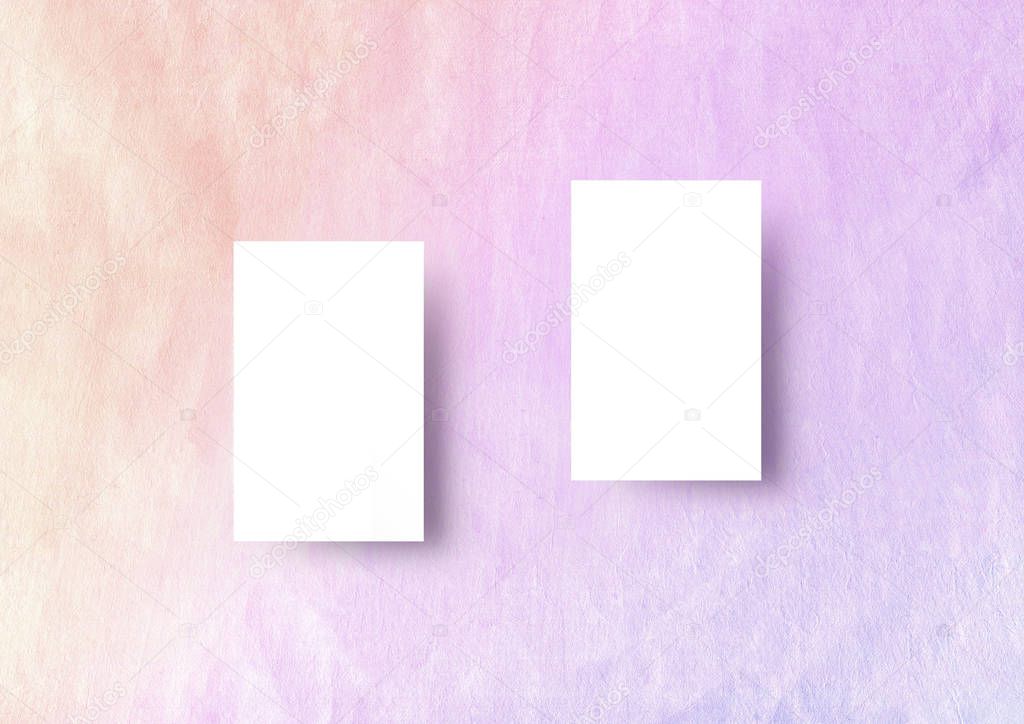 The vertical business card mock-up template gradient pastel purple to pink textured Japanese paper background