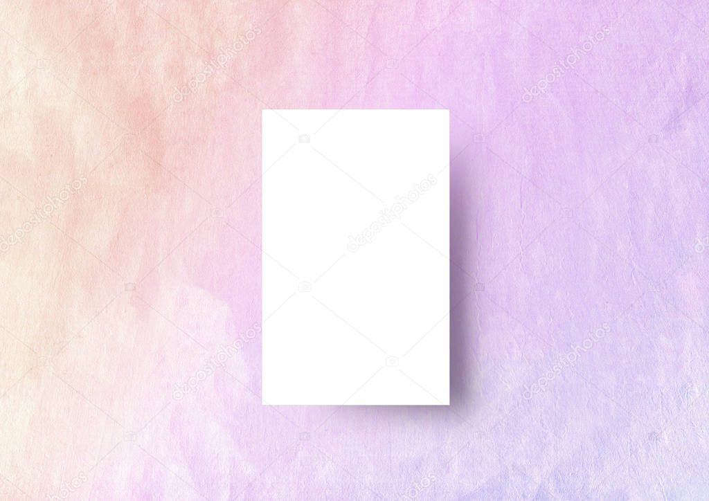 The vertical business card mock-up template gradient pastel purple to pink textured Japanese paper background