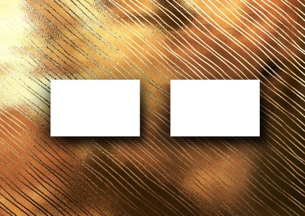 The business card mock-up template with gold glitter wavy and crooked line pattern fashion paper background