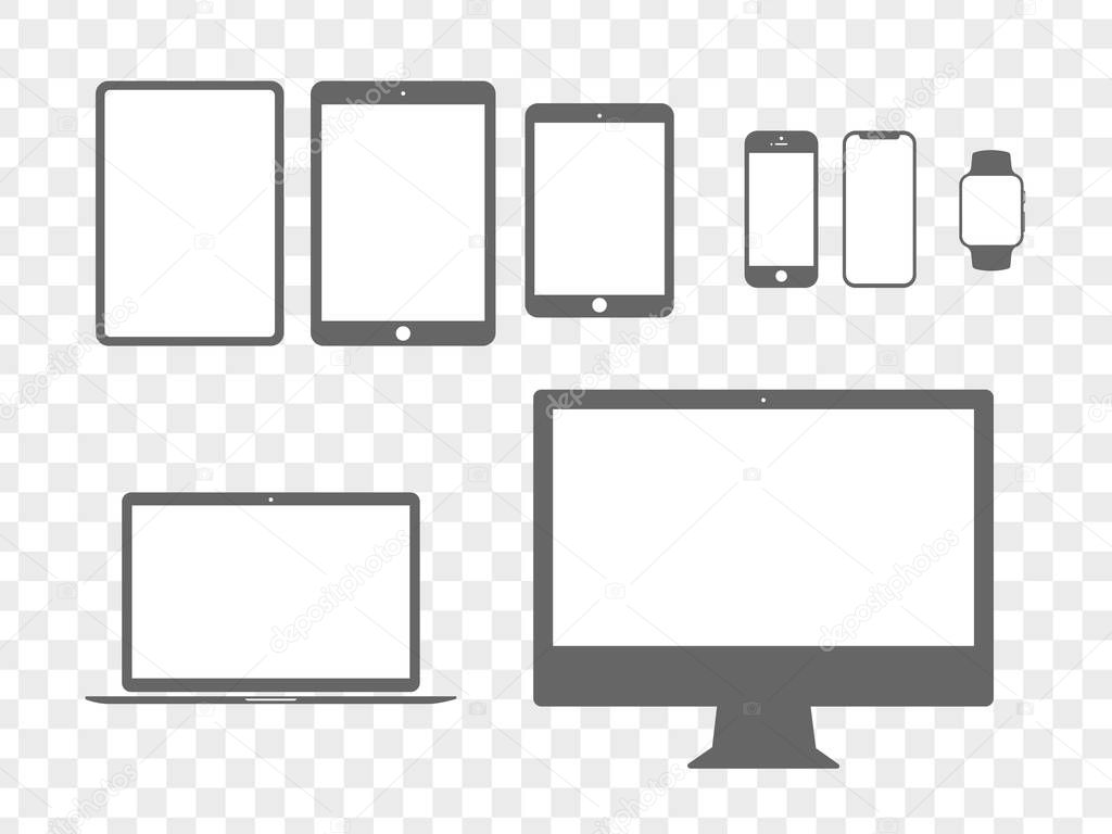 The vector mobile, tablet, laptop, desktop computer flat gadget icon set 