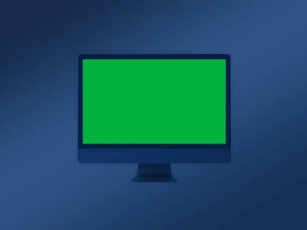 The blue green computer monitor mockup template with green screen for video production