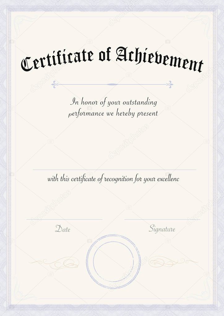 Vertical classic certificate of achievement paper template blue 
