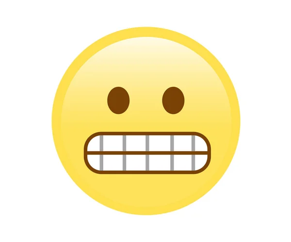 Gul nervös, orolig leende ansikte ikon med att Visa tänder — Stock vektor