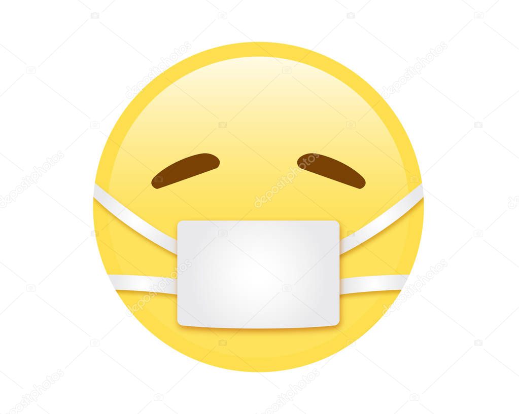 Vector yellow sicky face with white mask flat icon