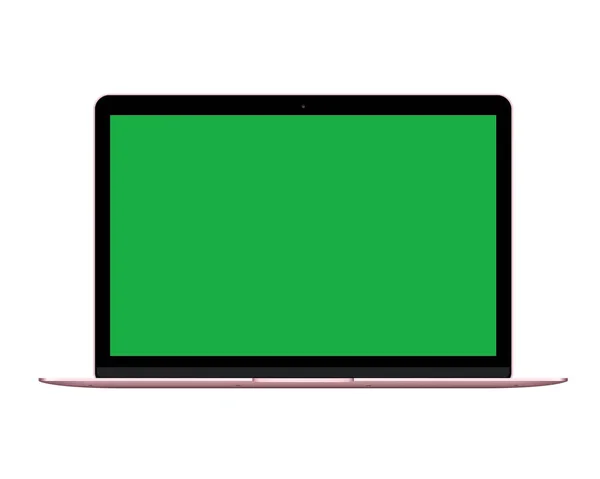 Isolado rosa ouro computador portátil mockup com tela verde — Fotografia de Stock