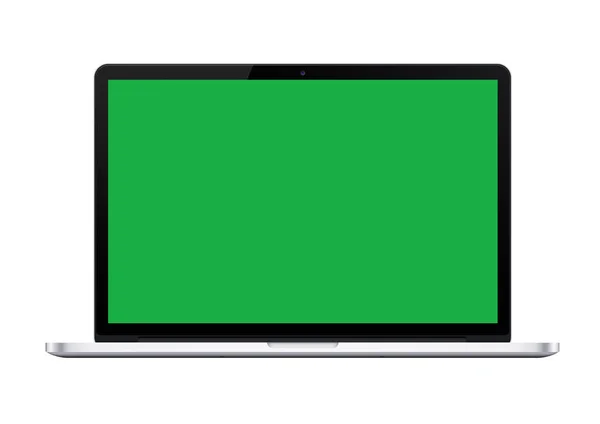 緑色の画面を備えたシルバーラップトップコンピュータモックアップ — ストック写真
