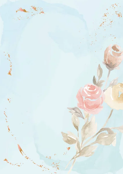 Vektor pastelově modré pozadí s kreslenou růží květiny — Stockový vektor