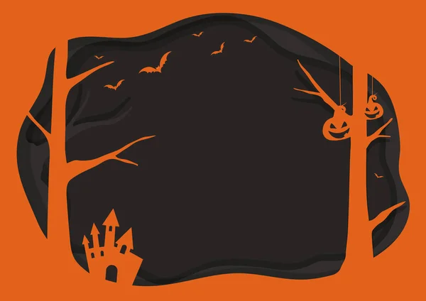 Halloween vecteur fond orange avec bordure de couche, chauve-souris, pompe — Image vectorielle