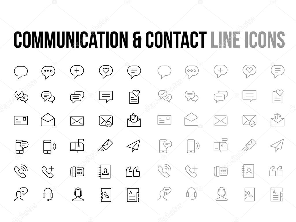 Customer support, contact, messaging, communication vector thin line icon - app and mobile web responsive