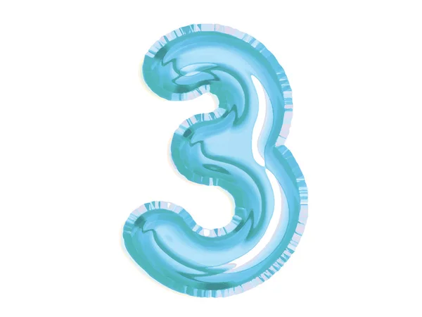 Vector Glanzend Blauw Nummer Drie Luchtballon Voor Baby Shower Verjaardagsfeestje — Stockvector