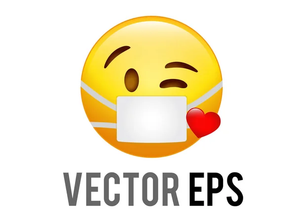 Izolovaný Vektor Žlutá Šťastný Usměvavý Líbání Tvář Ikona Koronavirovou Maskou — Stockový vektor