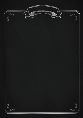 Eski menü boş siyah tahta desenli arka plan klasik süs kenarı - A4 boyutlu dikey kafe menüsü