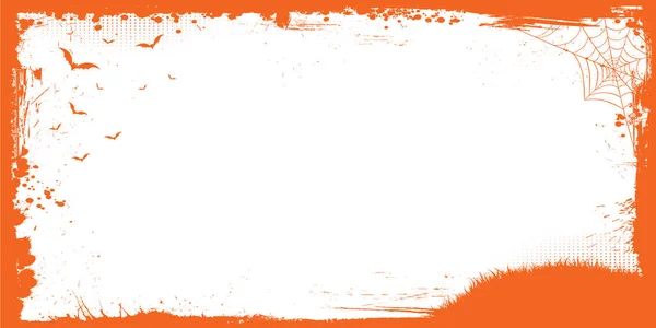 Horizontal Vector Halloween Banner Template Background Orange Grunge Border Spyder — 스톡 벡터