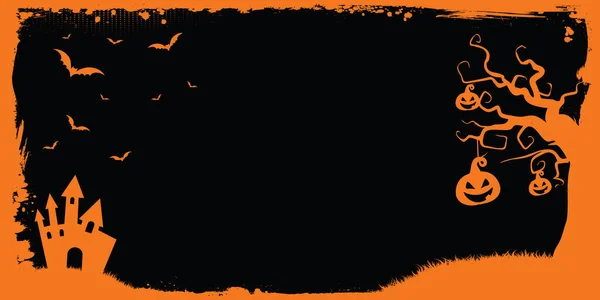 Happy Halloween Banner Backplate Orange Grunge Border Bat Pumpkin — 스톡 벡터