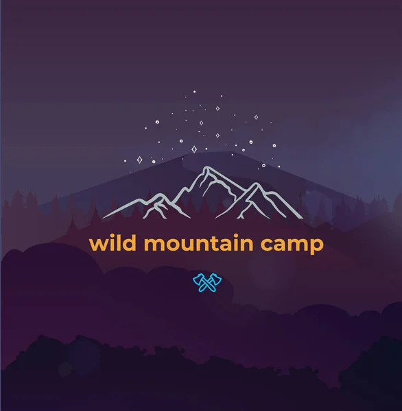 Insignia de camping de montaña salvaje y bosque de aventura — Vector de stock