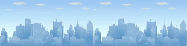 Ciudad skyline vector ilustración. Panorama urbano, paisaje urbano diurno en estilo plano — Vector de stock