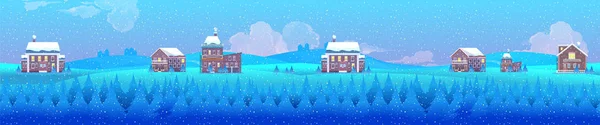 Ilustração vetorial de uma paisagem de aldeia de inverno, fundo horizontal para o seu projeto —  Vetores de Stock