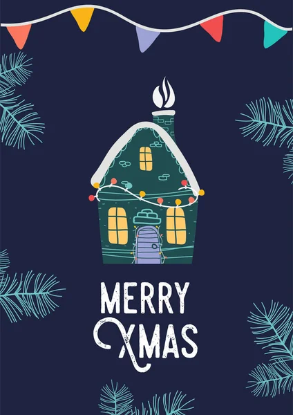 Xmas lilla huset. God jul illustration — Stock vektor