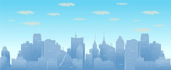 Ciel matinal et nuages au-dessus de la silhouette de la ville illustration de paysage urbain sans couture vectorielle . — Image vectorielle