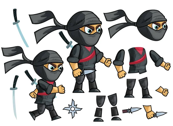 Ninja Vector. Ensemble de création de personnages animés . — Image vectorielle