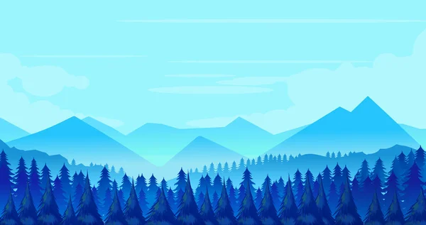 松や丘と冬の山の風景. — ストックベクタ