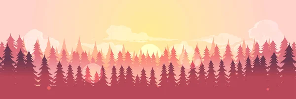 Vector horizontale landschap met mist, bos, goed voor wallpaper, achtergrond, banner, dekking, poster — Stockvector