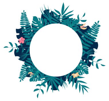 Palmiye ağacı yuvarlak çerçeve bırakır. Tropikal tebrik kartı