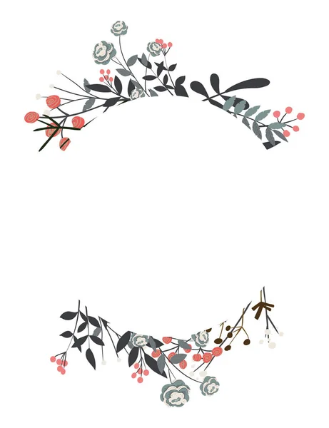 Cadre vectoriel dessiné à la main. Couronne florale avec des feuilles pour le mariage et les vacances. Éléments décoratifs pour le design . — Image vectorielle