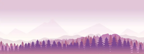 Вид на ландшафт гірського масиву з сосновим лісом на світанку . — стоковий вектор