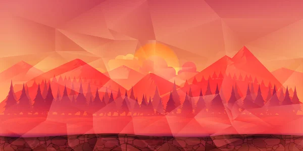 Montanhas e floresta fundo poligonal para o jogo, papel de parede etc . — Vetor de Stock