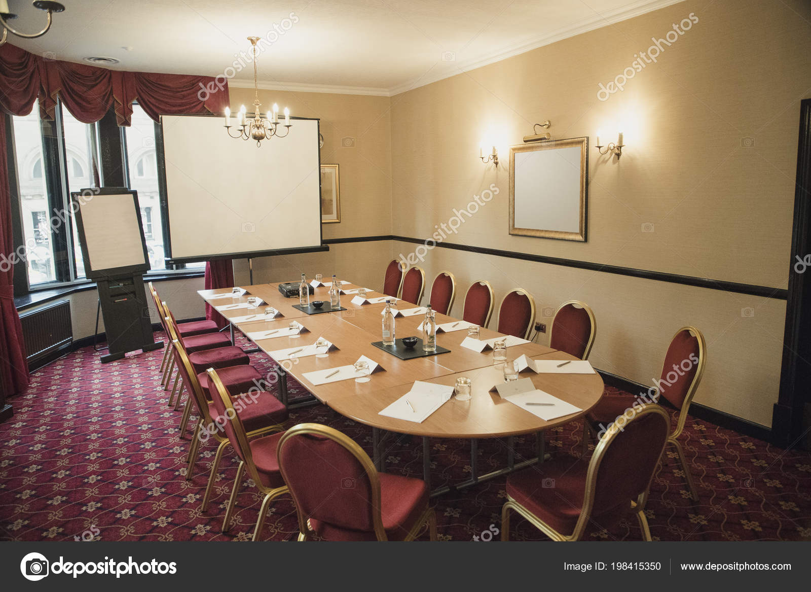 Wide Angle Interior Layout Empty Board Room Flip Chart