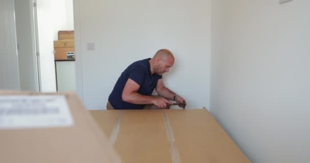 Close Shot Mature Man Using Tacks Hammer Build Wardrobe Home