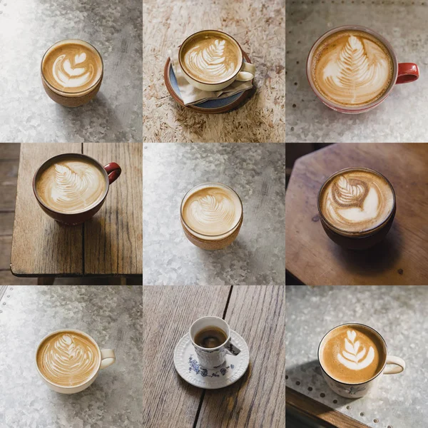 Image Montage Nine Cups Coffee Different Types Coffee — Stock Photo, Image