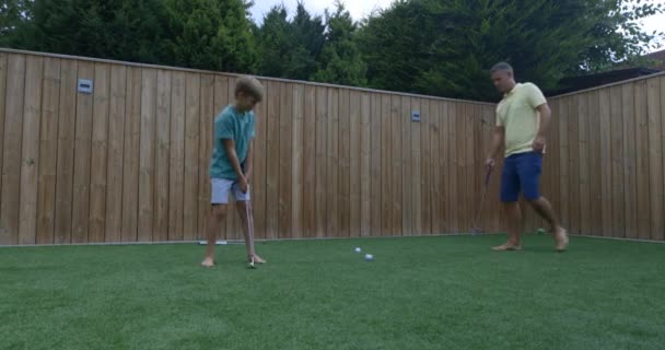 Front View Shot Father Teaching His Young Son How Play — Stock Video