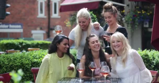 Grupo Amigas Tomando Bebidas Sendo Bobas Enquanto Tomam Uma Selfie — Vídeo de Stock