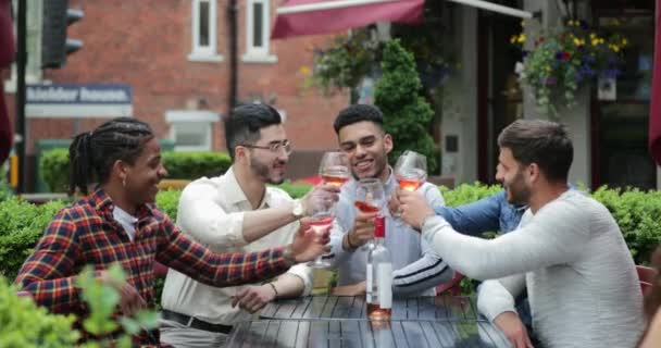 Groupe Amis Masculins Prenant Verre Ensemble Toast Fête Dans Jardin — Video