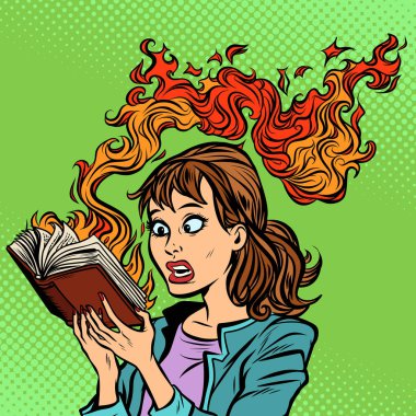 Kadın bir yanan kitap okuma. Sansür kavramı